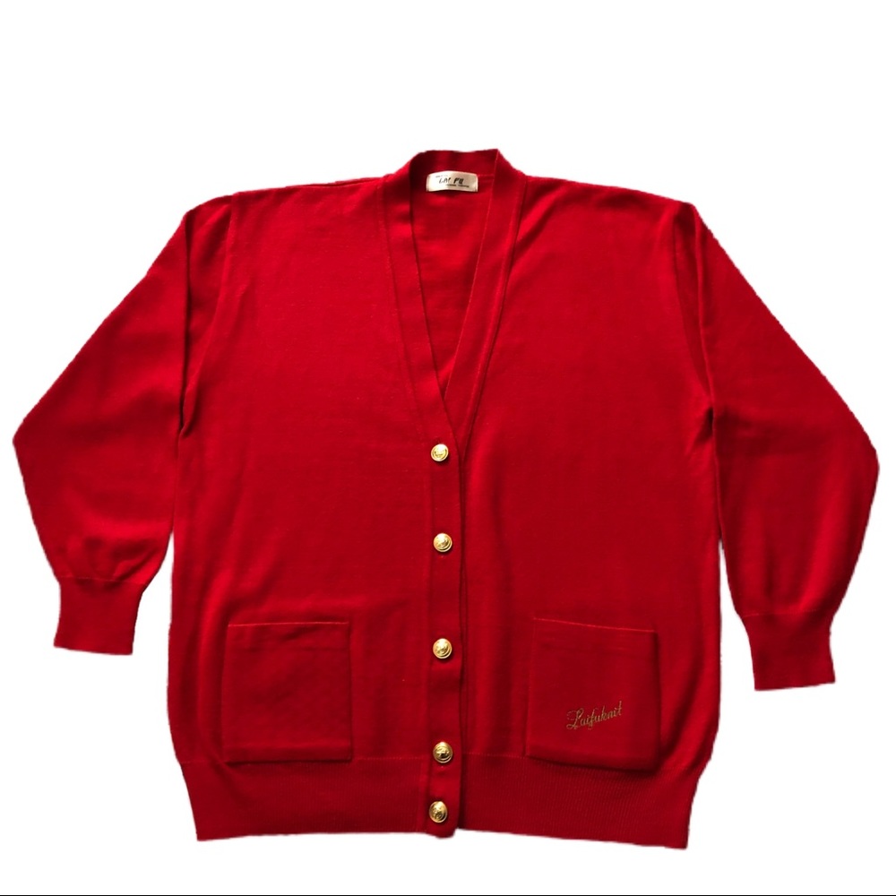 Vintage Red Cardigan Sweater with Gold Buttons